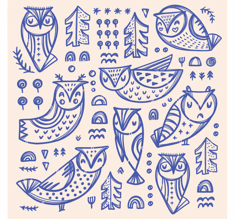 Rullgardin sovrum söt blå uggla illustration - Tenstickers