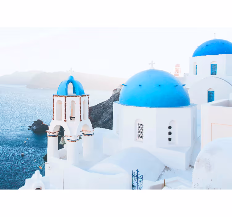 Vit rullgardin santorini vita och blå hus och hav - Tenstickers