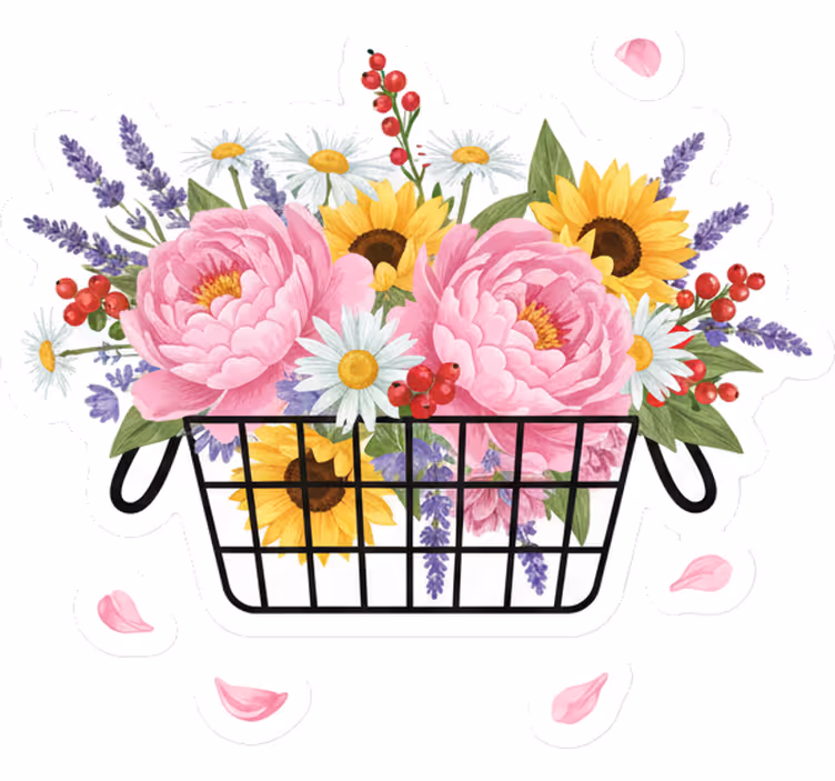 Vit rullgardin fancy blomsterkorg - Tenstickers