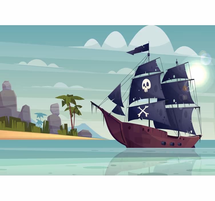 Rullgardin barn piratskepp fototapet - Tenstickers