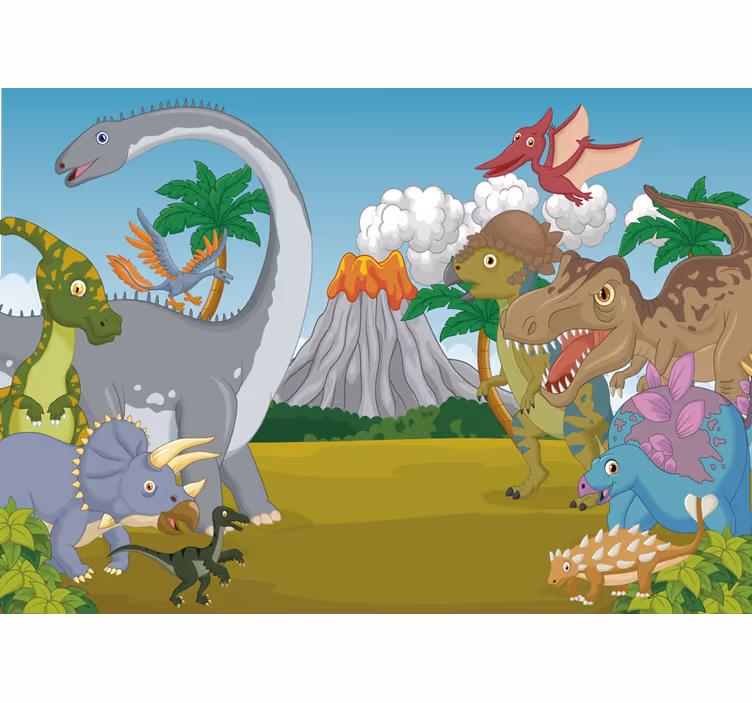Rullgardin barn fototapet med dinosaurer - Tenstickers