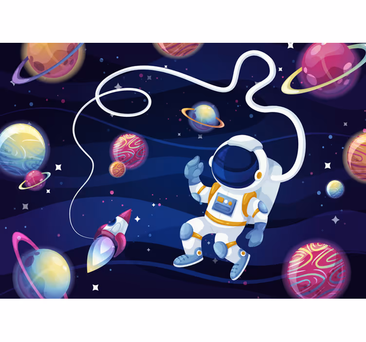 Rullgardin barn fototapet astronauter och raketer - Tenstickers