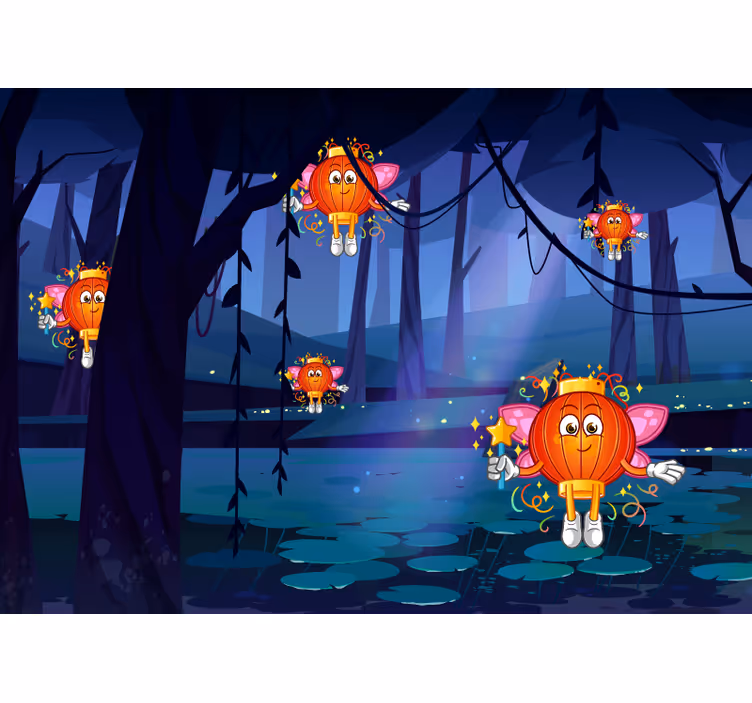 Rrullgardin barn fantasiskog med kinesiska lyktor - Tenstickers