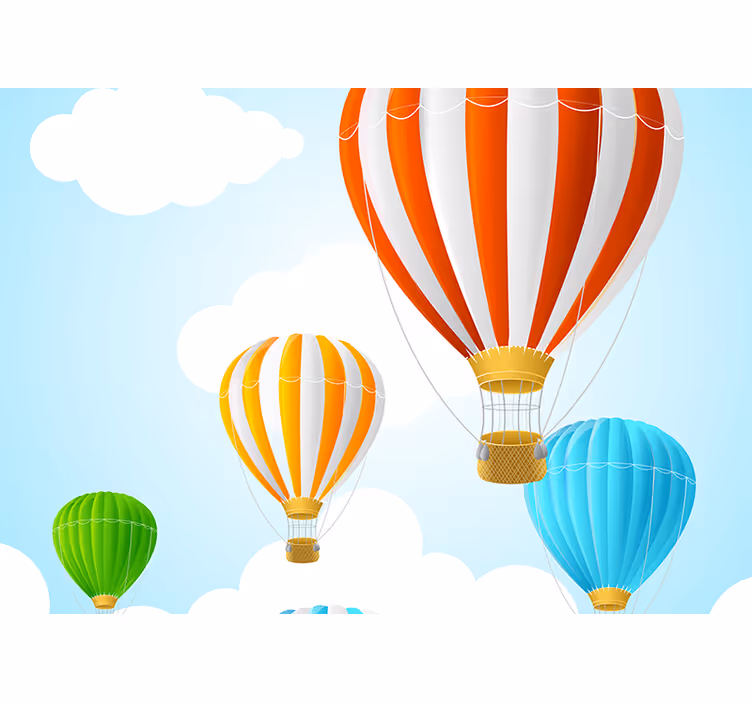 Rullgardin barn ljusa varmluftsballonger himmel moln - Tenstickers