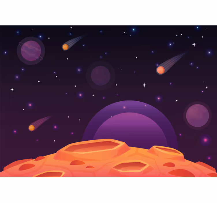 Rrullgardin barn tecknad halva planet med planeter - Tenstickers