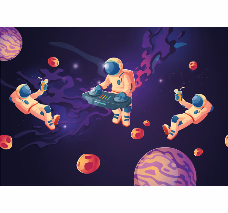 Rullgardin barn jammande tecknade astronauter - Tenstickers