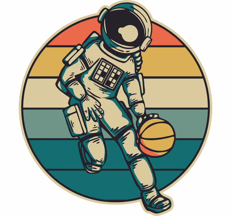 Rrullgardin barn vintage astronaut spelar basket - Tenstickers