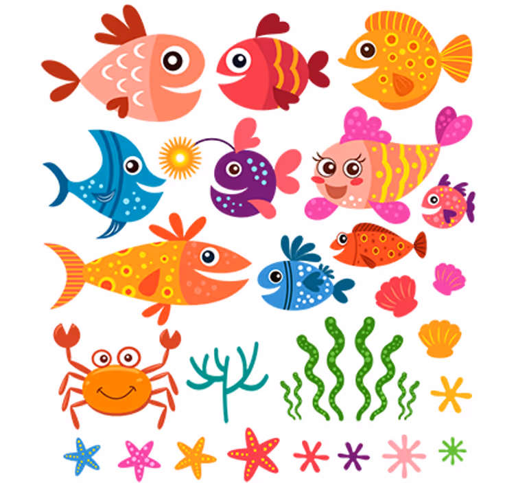 Rullgardin barn färgglada babyfiskar - Tenstickers