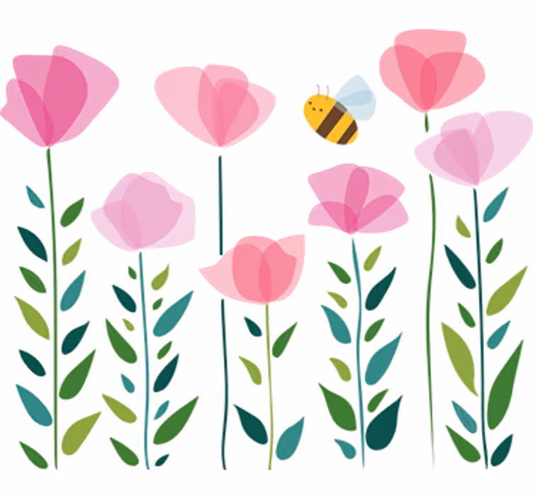 Rullgardin barn rosa blommor och bi - Tenstickers