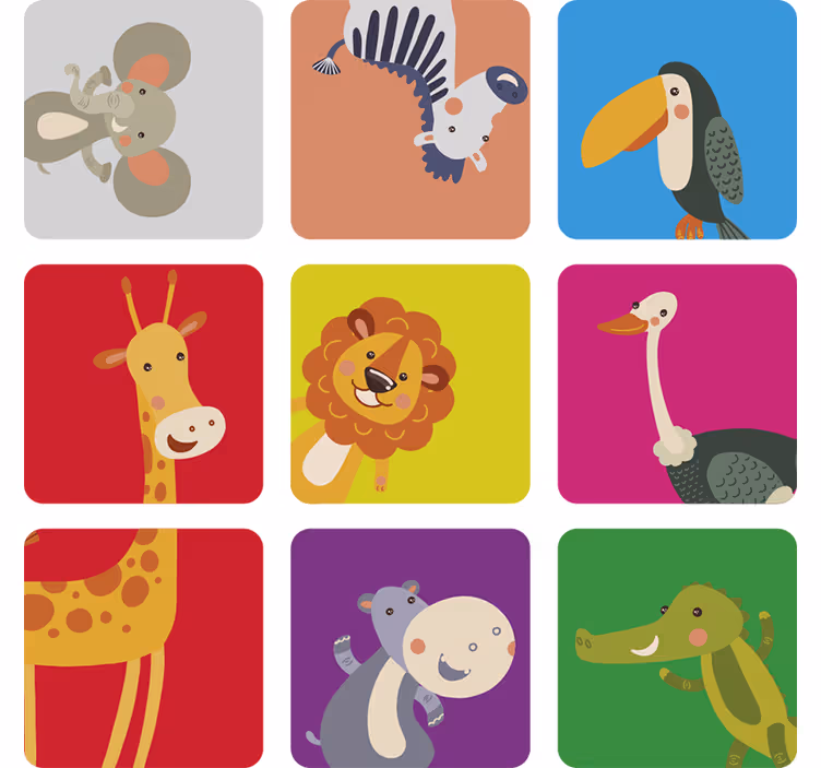 Rullgardin barn färgglada plattor med djur - Tenstickers