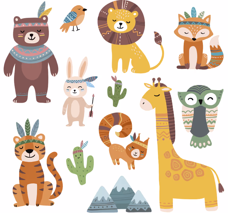 Rrullgardin barn roliga tribal djur - Tenstickers