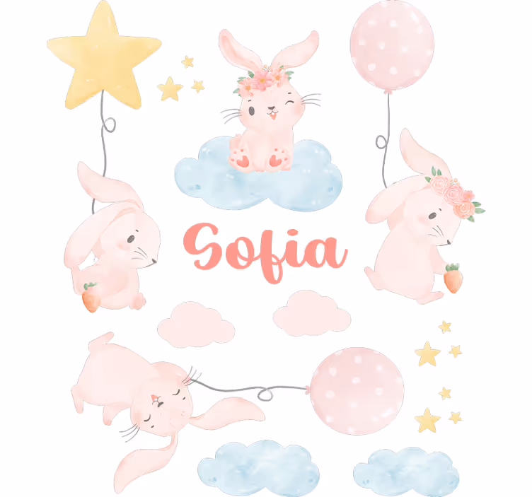 Rullgardin barn rosa ballonger med kaniner - Tenstickers