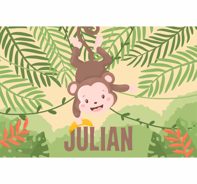 Rullgardin barn söt liten apa hänger i gren - Tenstickers