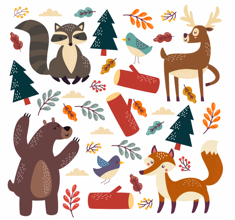 Rullgardin barn med baby djur - Tenstickers