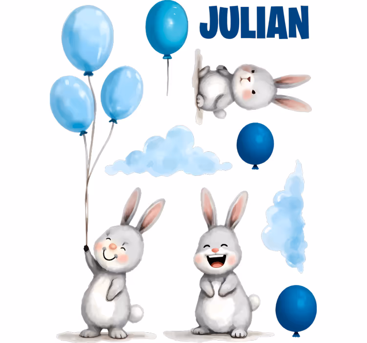 Rullgardin barn blå ballonger med kaniner - Tenstickers