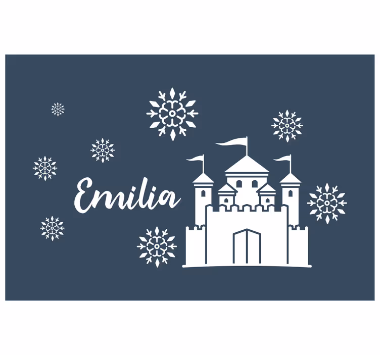 Rrullgardin barn ensfärgad slott med snöflingor och namn - Tenstickers