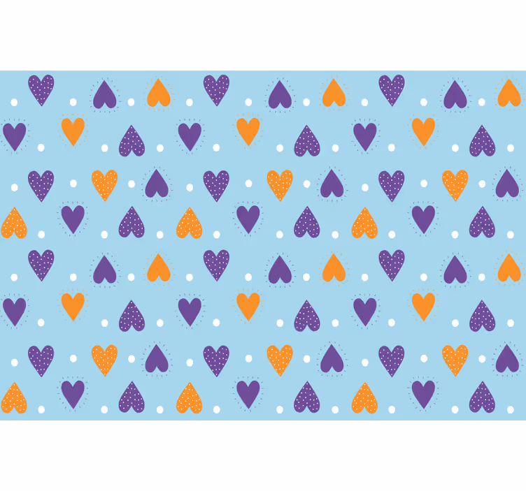 Rrullgardin barn lila och orange hjärtan på blå bakgrund - Tenstickers