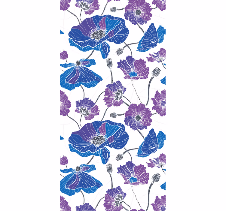 Rullgardin kök blå och lila trädgårdsblommor - Tenstickers