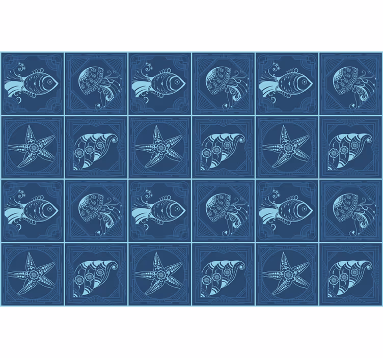 Rullgardin blå ornamental havliv plattor - Tenstickers