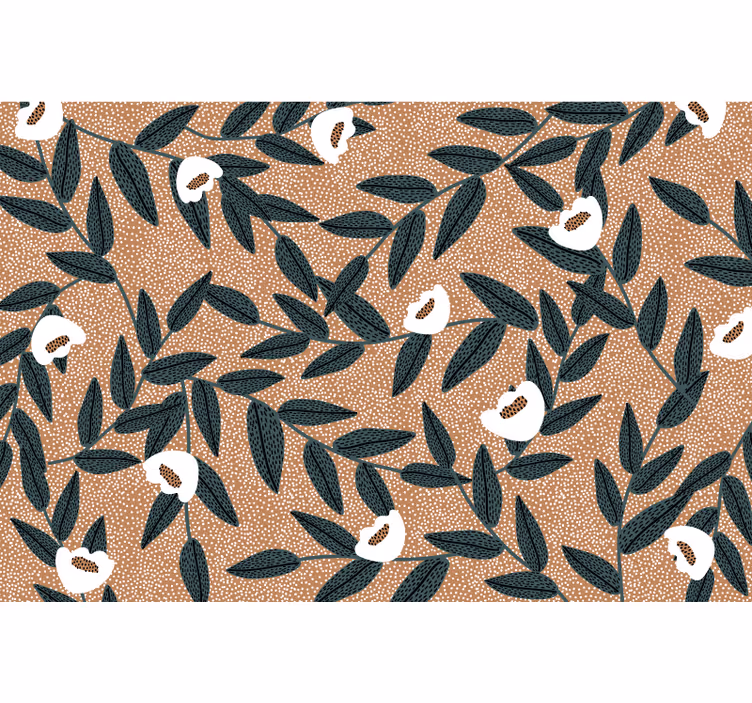 Rullgardin beige blommor och blad - Tenstickers