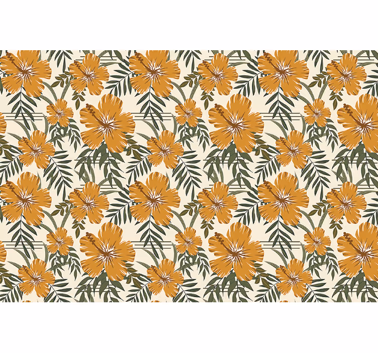 Rullgardin orange gula tropiska blommor - Tenstickers