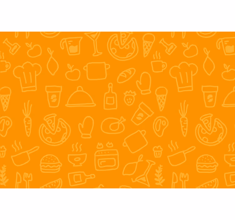 Rullgardin orange med orange bakgrund och bestick - Tenstickers