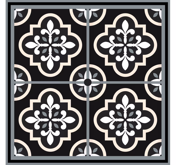 Rullgardin kontor svartvit blommönster - Tenstickers