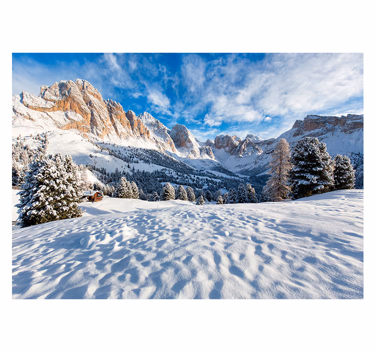 Rullgardin sovrum snöig bergslandskap fototapet - Tenstickers