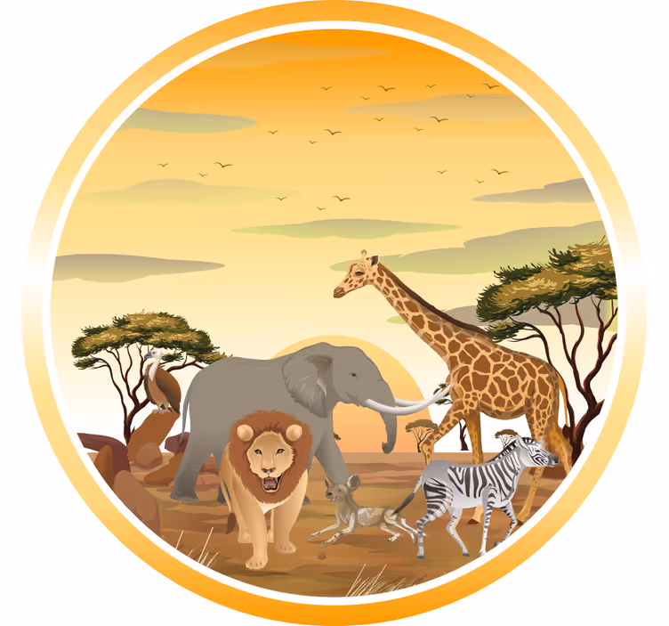 Rrullgardin barn afrikanska djur med växter vinylrugs 2 - Tenstickers