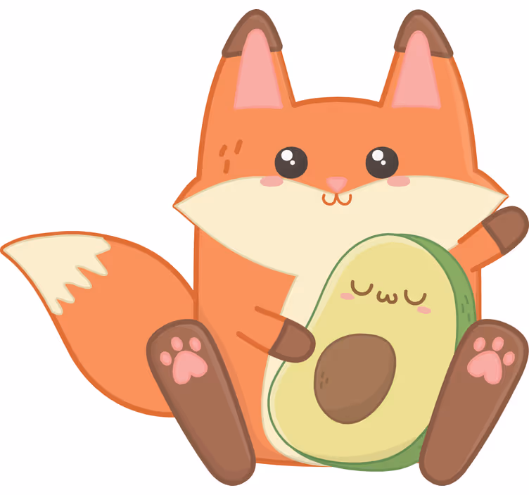 Rullgardin barn kawaii räv med avokado - Tenstickers