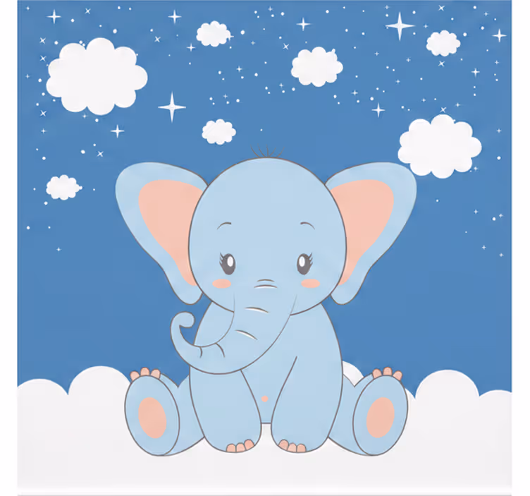 Rullgardin barn söt baby tecknad elefant blå - Tenstickers