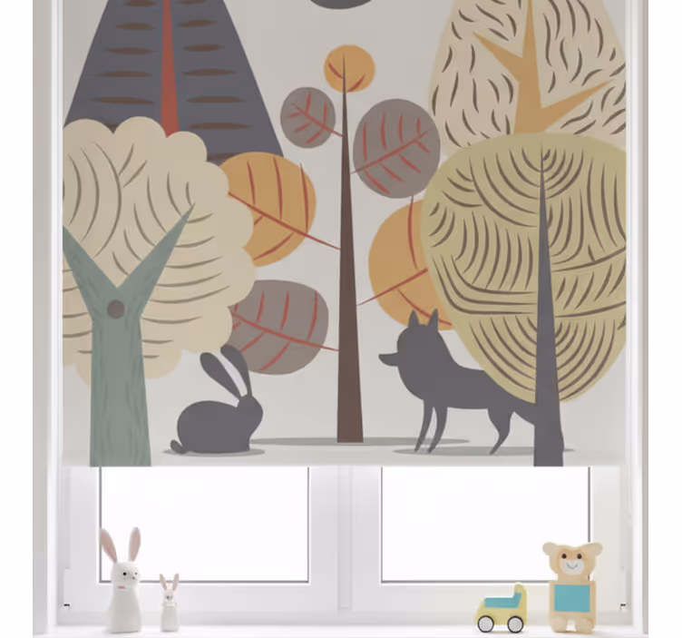 Rrullgardin barn pastell glad skog - Tenstickers