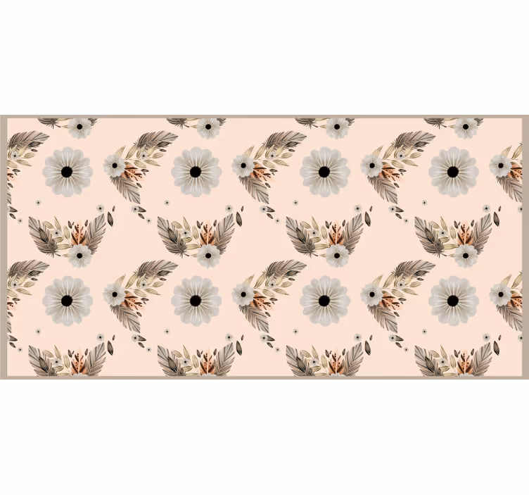 Rullgardin beige med rosa och svarta pastellblommor - Tenstickers