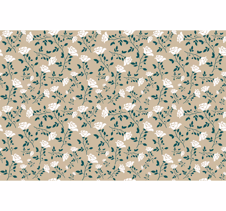Rullgardin beige med vitt vintage ros mönster - Tenstickers