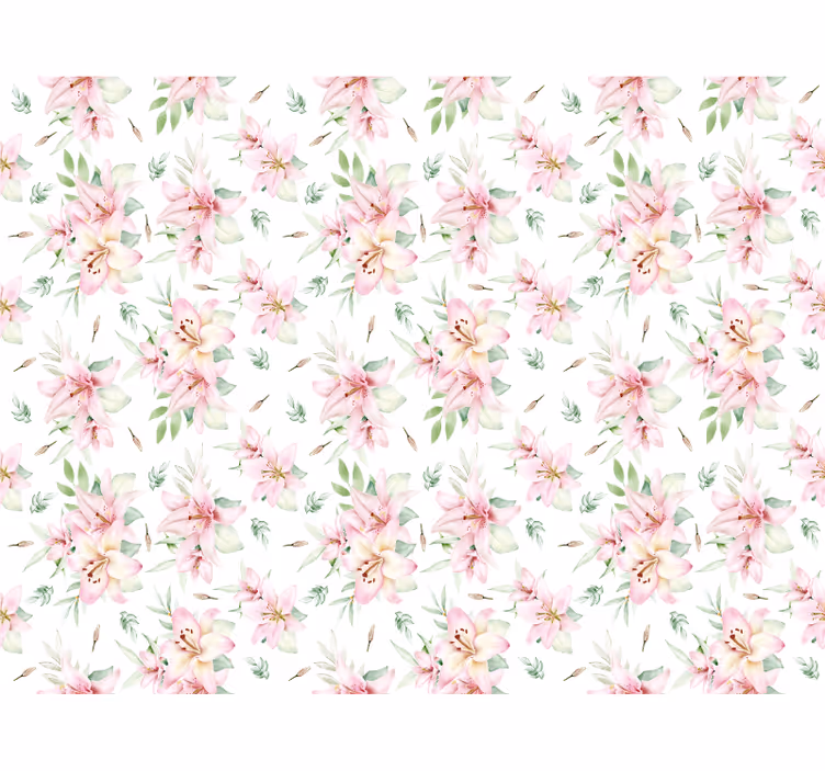 Vit rullgardin med rosa akvarell liljor design - Tenstickers