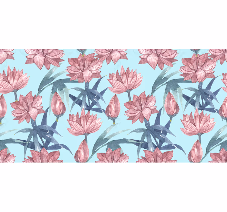 Rullgardin med blommor i blå akvarell - Tenstickers