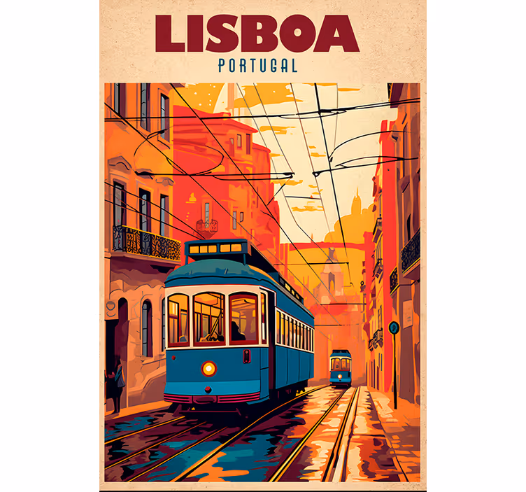 Rullgardin mer vintage lissabon spårillustration - Tenstickers