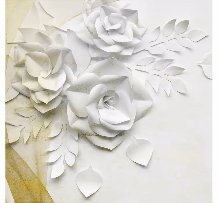 Rullgardin badrum eleganta gyllene och vita blommor - Tenstickers