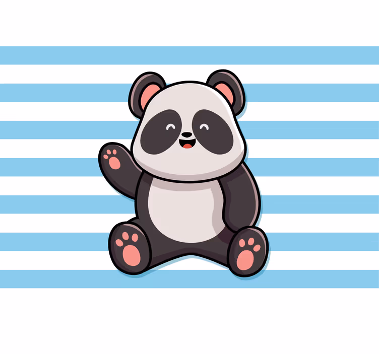 Rullgardin roligt glad panda på randig bakgrund - Tenstickers