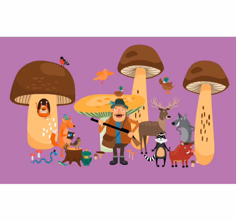 Rullgardin roligt fåglar i svampskogen - Tenstickers