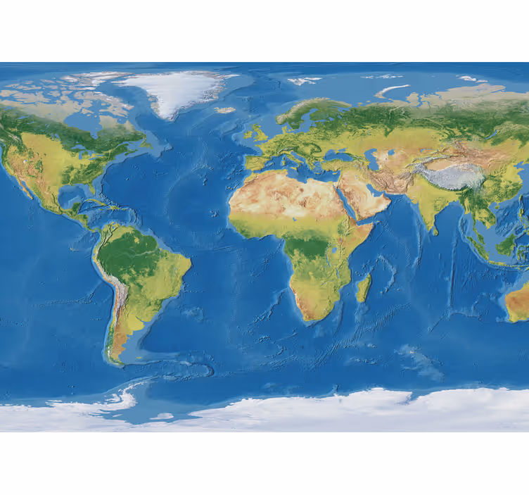 Rullgardin världskarta geografisk realistisk världskarta - Tenstickers