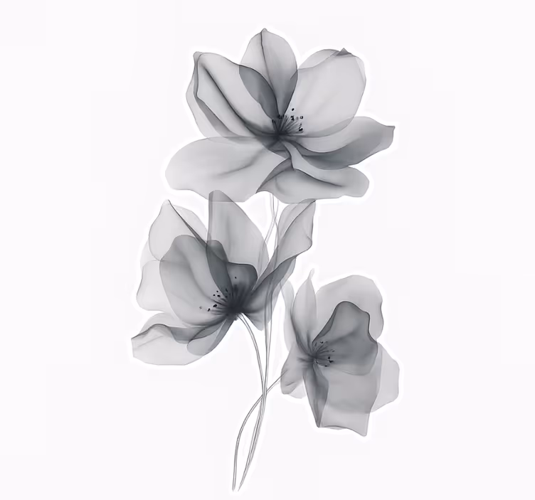 Rullgardin med blommor i grått genomskinligt mönster - Tenstickers