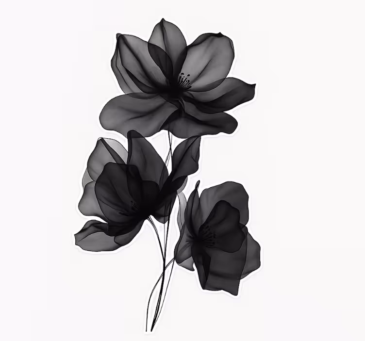 Rullgardin med blommor i svart genomskinligt mönster - Tenstickers