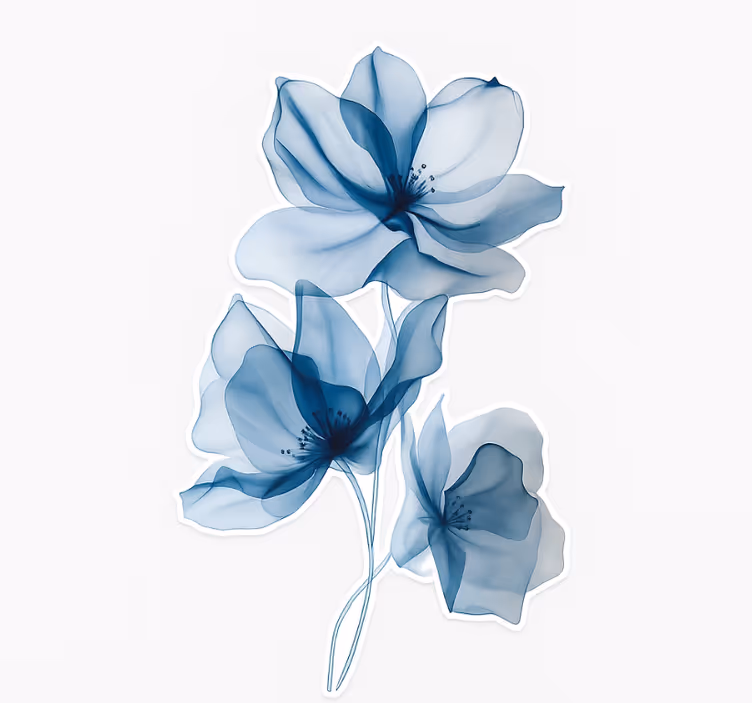 Rullgardin med blommor i blått genomskinligt mönster - Tenstickers