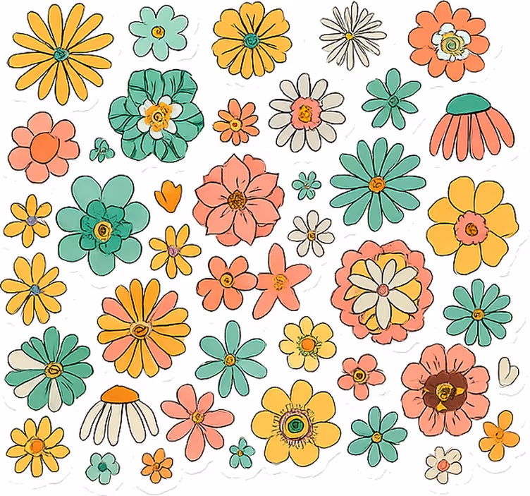 Rullgardin med blommor 70-tals färgglad kollektion - Tenstickers