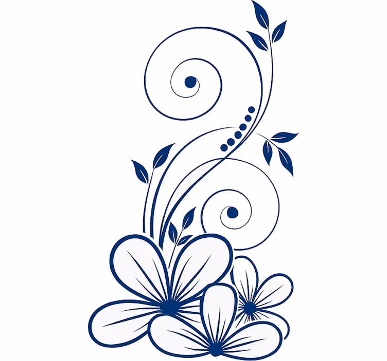Rullgardin med blommor blommig virvel i blått - Tenstickers