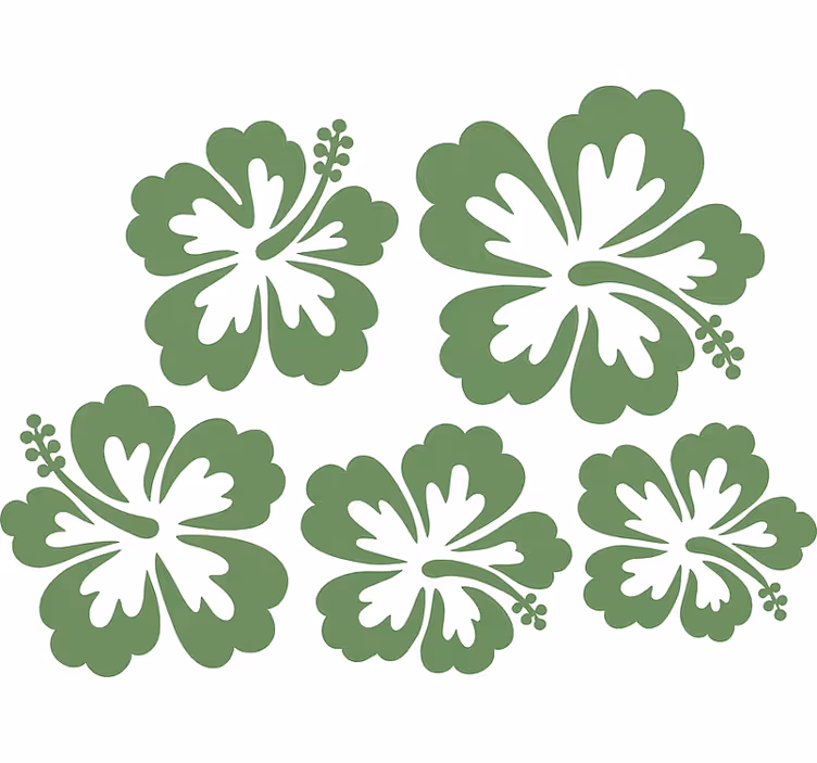 Rullgardin med blommor i salviagrön hibiskus silhuett - Tenstickers