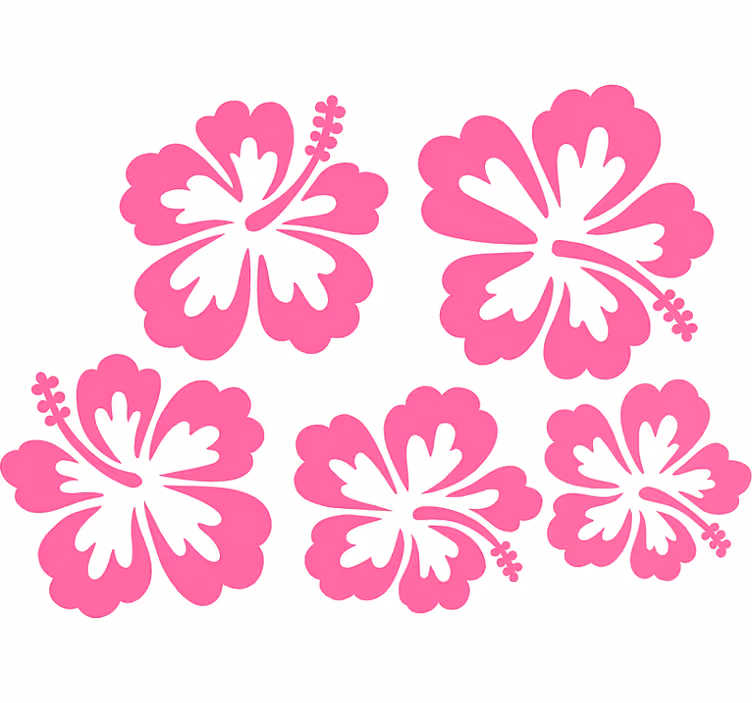Rullgardin med blommor rosa hibiskusblommor silhuett - Tenstickers