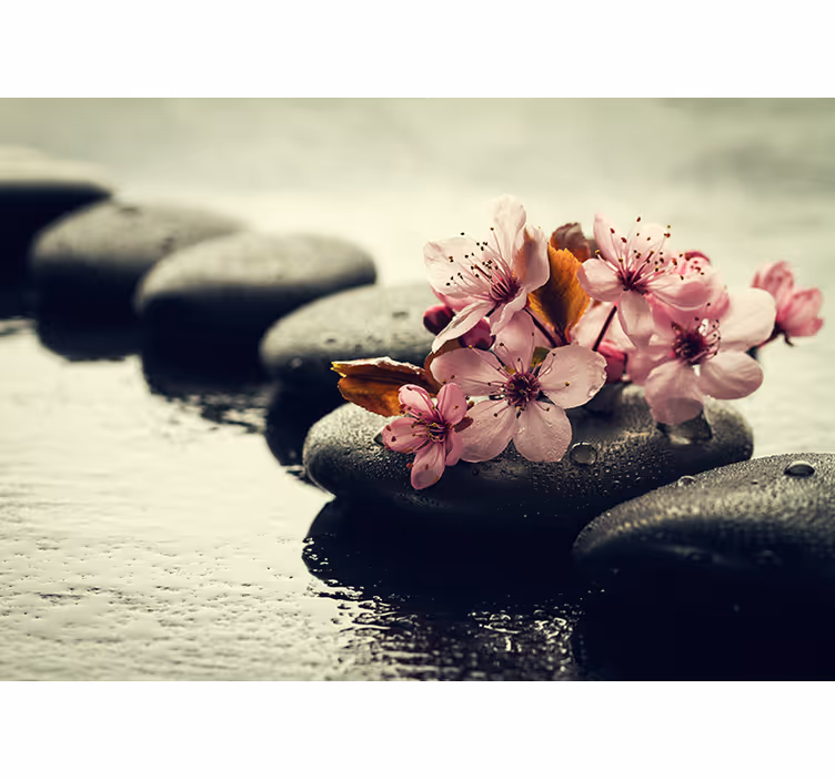 Rullgardin zen stenar blommig lugn - Tenstickers