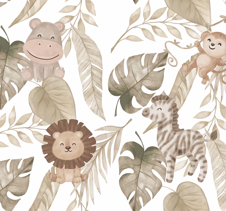 Rullgardin barnrum beige djungelmönster - Tenstickers